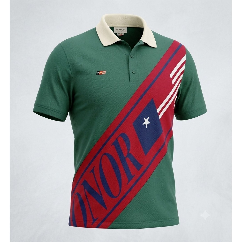 Honor The Gift Men's Green & Red Short Sleeve Polo Shirt. Size M